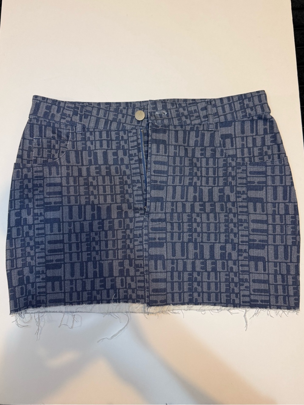 WhiteFox Blue Logo-Print Denim Mini Skirt